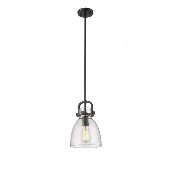 Innovations Lighting Newton Bell - 1 Light 8" Stem Hung Pendant Seedy/Matte Black