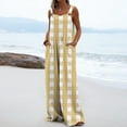 thumbnail image 7 of Casual Jumpsuit for Women Summer Button Strap Plaid Criss Cross Bib Jumper with Pocket Loose Pleated Wide Leg Outfits, Yellow, L, 7 of 7