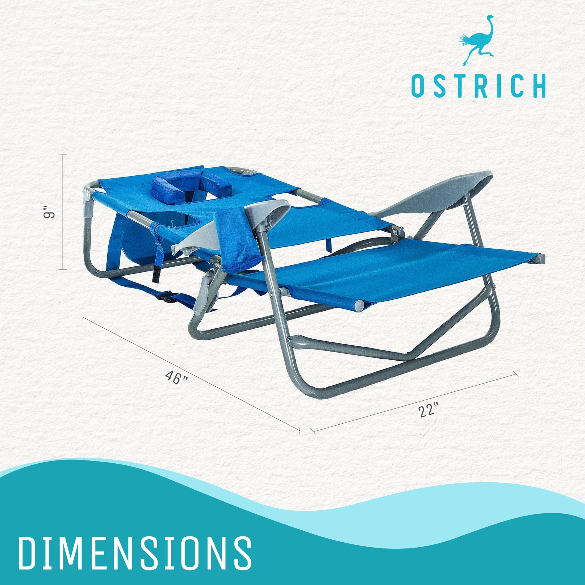 Ostrich On Your Back Foldable Reclining Tanning Beach Chair Blue Sun Lounger with Face Hole Walmart