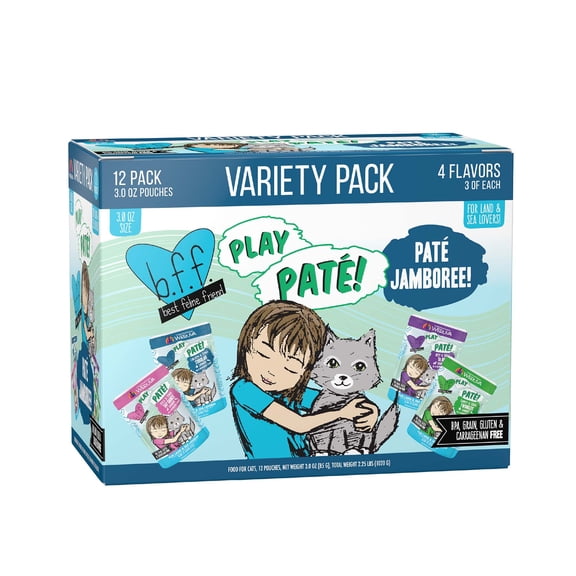 B.F.F. PLAY Pate Jamboree! Variety Pack Wet Cat Food, 3 oz., Count of 12