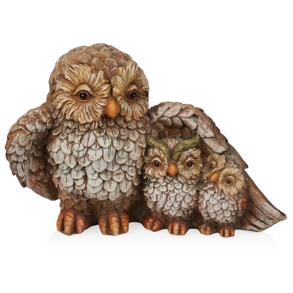 Alpine Corporation 11" Owl Mom Wing Protecting Two Baby Owlettes Statuary