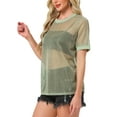 thumbnail image 4 of INSPIRAR CHIC Camiseta de Malla para Mujeres, Cubierta de Fiesta, Manga Corta, Transparente, Tallas XL, Dorado, 4 of 6