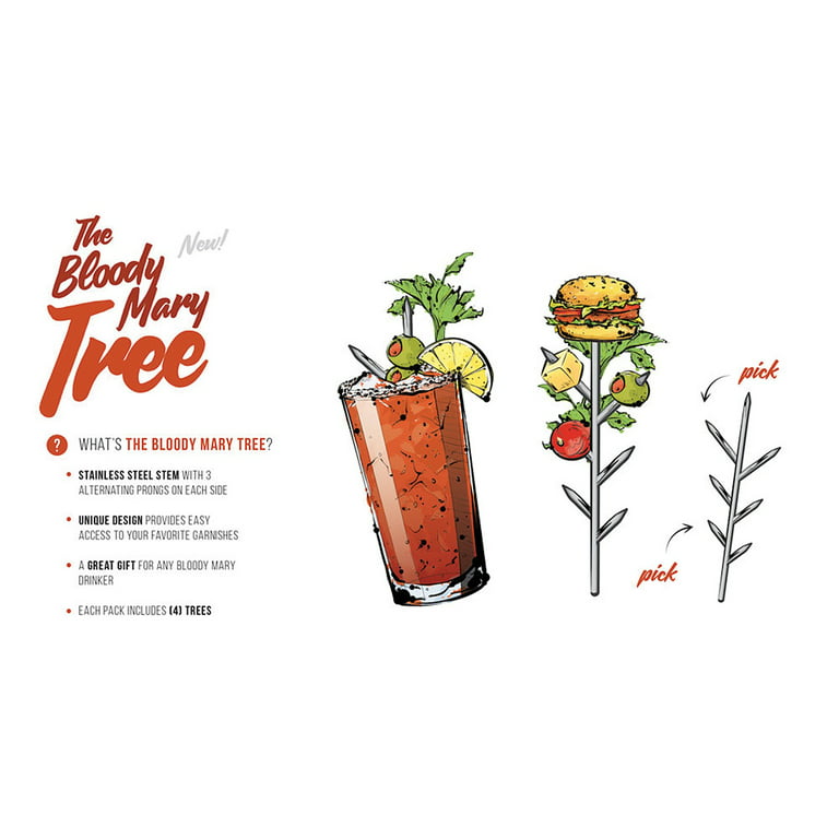 Nod Bloody Mary Tree - Stainless Steel Drink Garnish Pick & Holder - Pack  of 4 Skewers