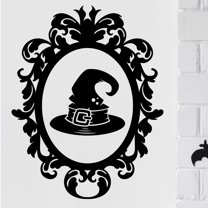 Halloween Frame #1 Witch Hat Portrait Vinyl Lettering Wall Decal Sticker Witch Hat Decals - Size: 22"H x 17"L - Color: Black