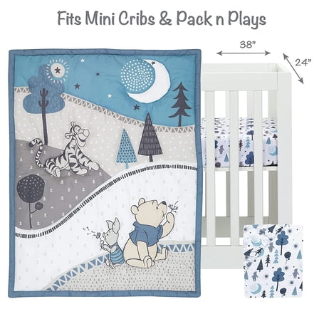 (LAMCR) Forever Pooh 3-Piece Mini Crib Bedding Set, Blue (780020)