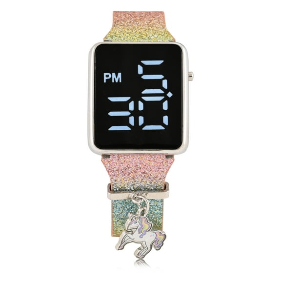 WN5002WM Wondernation Kids LED Watch with Glitter Strap and Sliding Unicorn Charm
