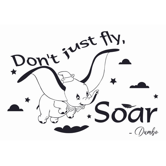 Walt StickerDecal Movie Dumbo Wall Art Decal Quotes - Don't Just Fly Soar | 14" x 20" Stick And Peel Removable Flying Elephant Kids Nursery Bedroom Decor DIY Vinyl Adhesive Home Decoration Sticker