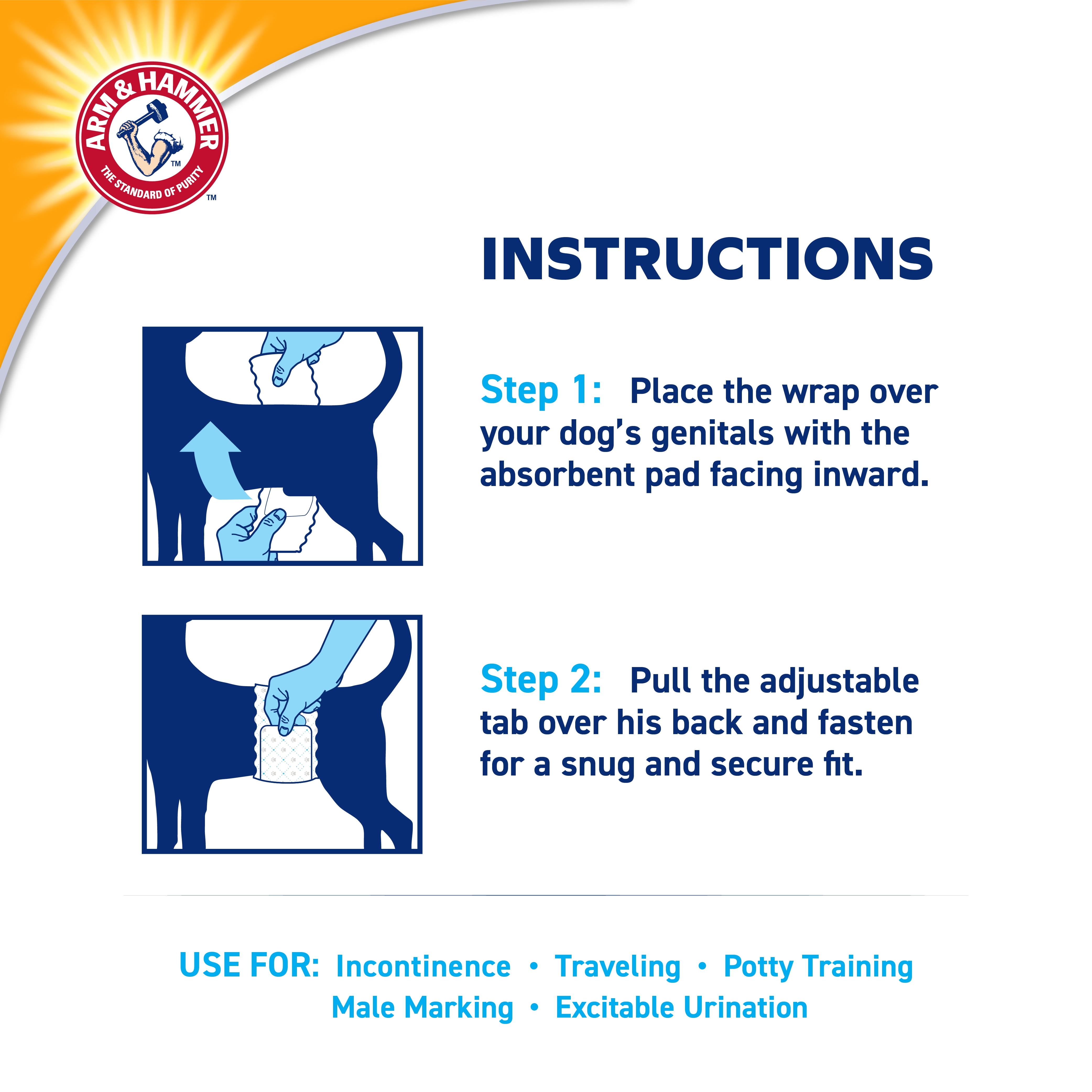 Arm & Hammer Male Dog Wraps, Size Large, 12 Count | Ultra-Absorbent with Leak-Proof Protection