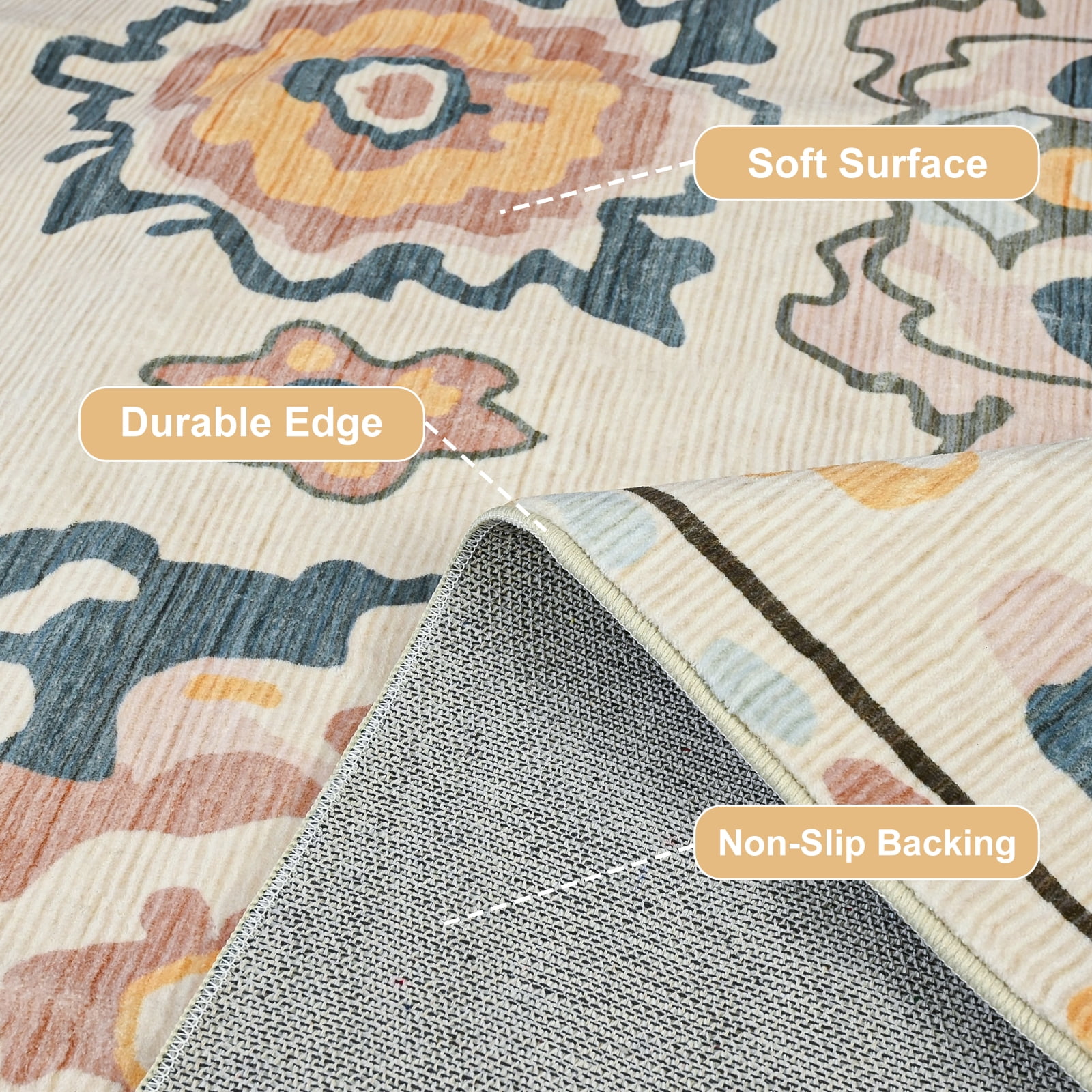 Pentantan Boho 9'x12' Area Rugs for Living Room, Soft Machine Washable Rug, Neutral Moroccan Design for Bedroom, Dining Room, Playroom