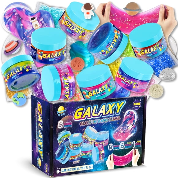 Slime FunKidz Galaxy Glowing 1040 ml para niños, 8 paquetes con neón