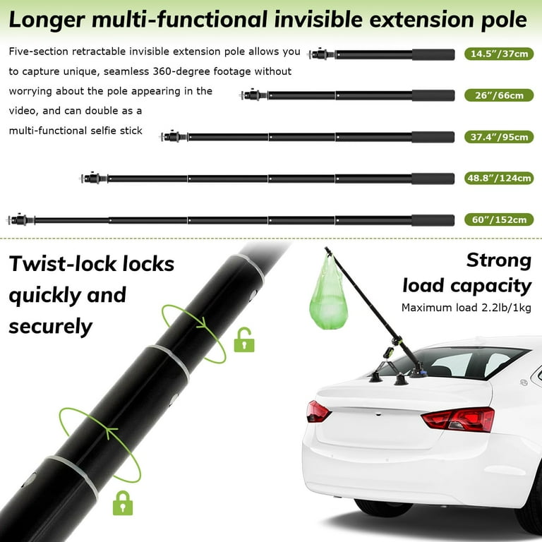 Triple Suction Cup 360 Camera Car Mount,with Action Camera Adapter Compatible Insta360, Compatible GoPro, Compatible CA065