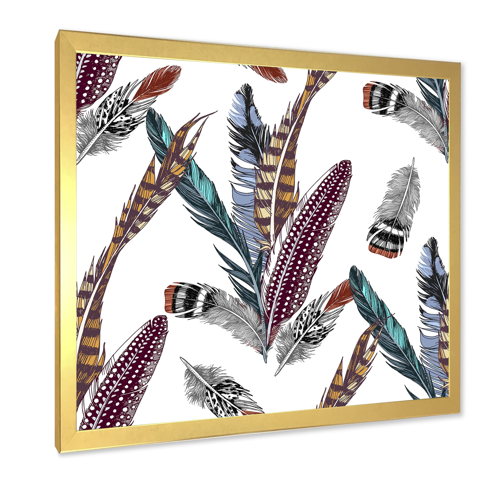 Designart 'Colourful Boho Art Feather Set V' Bohemian & Eclectic Framed Art Print