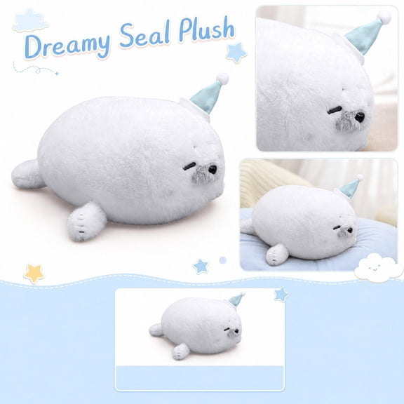 Sea Creature Plush, Squeeze Seal Plush, Stuffed Seal Pillow, Birthday Gift, 18X12 Inch with Smooth Plush, Suitable As Party Favor, Christmas Stocking Stuffer, Valentine Present,