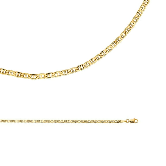Mariner Chain Solid 14k Yellow Gold Anchor Necklace Hollow Bevelled Link Thin Genuine, 2.4 mm - 16 inch