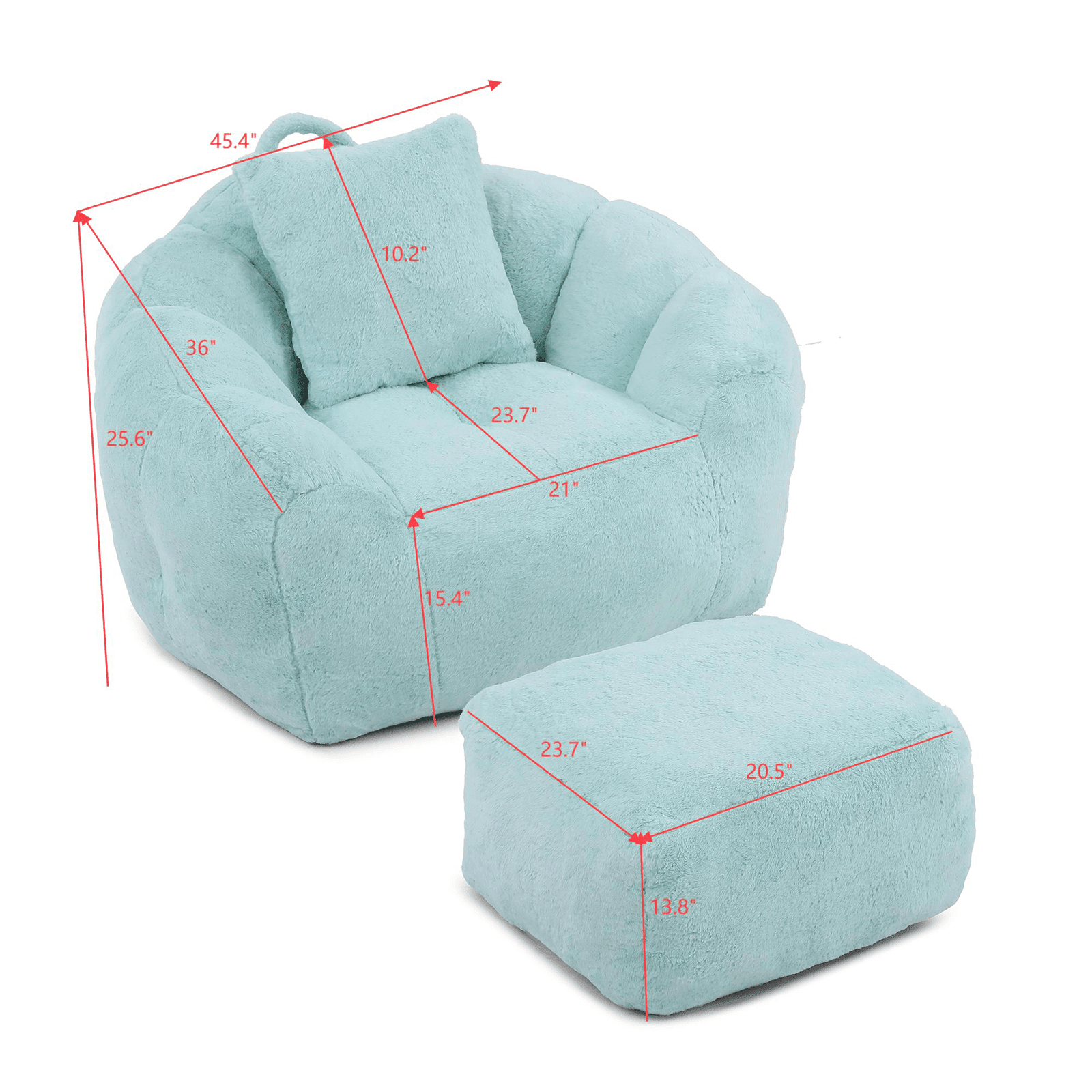 Lovableguy Oversized Bean Bag Chair for Adults and Kids,Shell-Shaped Fluffy Faux Fur Lazy Floor Sofa with Foot Stool for Living Room,Dorm,Light Blue