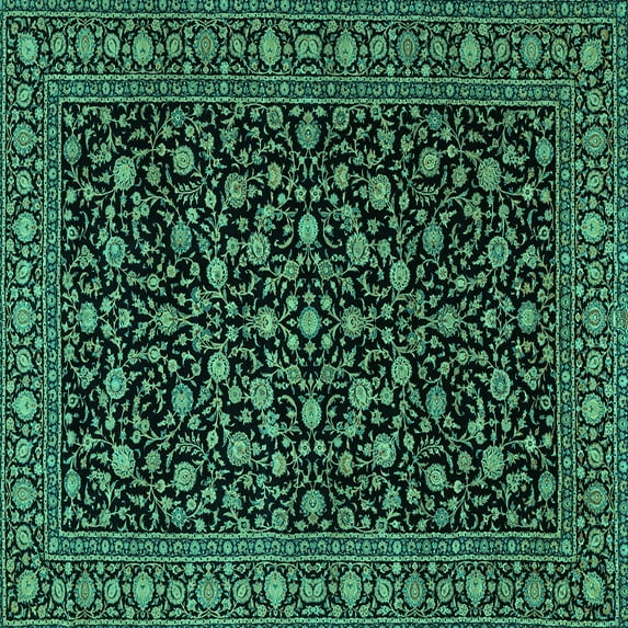 Ahgly Company Machine Washable Indoor Square Persian Turquoise Blue Traditional Area Rugs, 5' Square