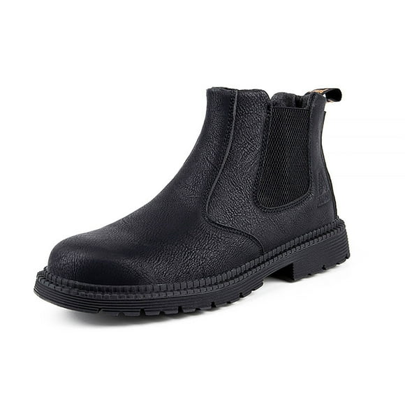 YOUSNH Couples All Seasons Fashion Leather Knob Thick Soled Labor Protective Shoes Boots Men's And Women's Work Shoes Mens Shoes Black 11.5