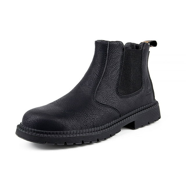 All Seasons Men's Ankle High for Men Formal Boots Fashion Leather Thick Mens Zip Mens Winter Soled Labor Protective Work Support Men Slip on Shoes for Comfortable Footwear Mens Zip