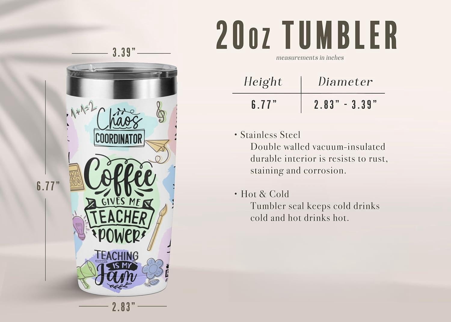 Teacher Appreciation Gifts for Women - 20 Oz Insulated Tumbler, Mug, and Cup, Graduation Gifts from Students, Birthday Gifts for Teacher(Coffee gives me teacher power)