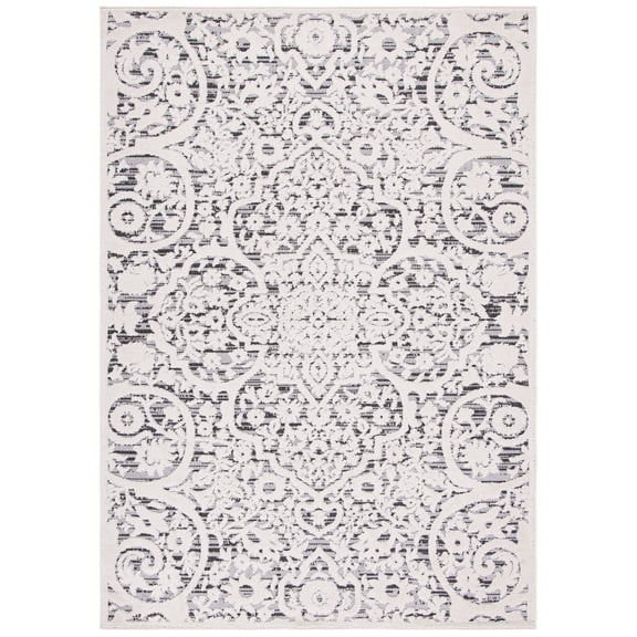 SAFAVIEH Cabana Ruadhan Ivory/Grey 2'2"X9' Runner Indoor/Outdoor Area Rug Ivory/Grey, 5'5" x 7'7"