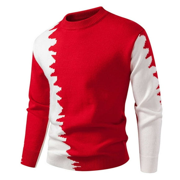 Pisexur Sweaters Men Soft and Comfortable Fall Sweaters Men Striped Elastic Knit Sweater Warmth Laziness Loose Casual Round-Neck Sweater Red,XL