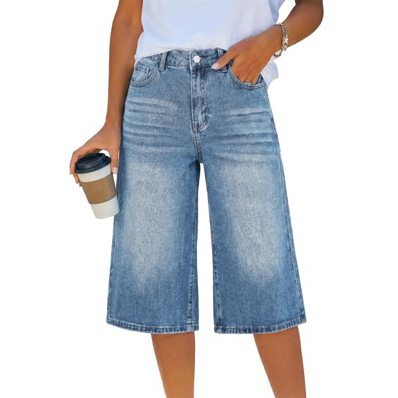 EMMIOL Women's High Waisted Baggy Denim Bermuda Shorts - Y2K Wide Leg Casual Trendy Streetwear Summer Shorts