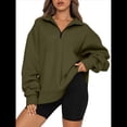 thumbnail image 2 of Sudaderas de Gran Tamaño para Mujer, Suéteres de Otoño, Sudaderas con Capucha de Moda, Jersey con Media Cremallera, Camisas de Larga, Ropa Verde M, 2 of 10