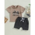 thumbnail image 2 of Bagilaanoe 2pcs Toddler Baby Boy Short Pants Set Letter Print Short Sleeve T-Shirt Tops + Shorts 6M 12M 18M 24M 3T Kids Casual Summer Outfits, 2 of 9
