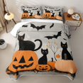 thumbnail image 2 of Homewish Halloween Pumpkin Quilt Full, Black Cat Bat Full Bedspread Sets, Orange Grey, 3-Piece 1 Bedspread and 2 Pillowcases, 2 of 7