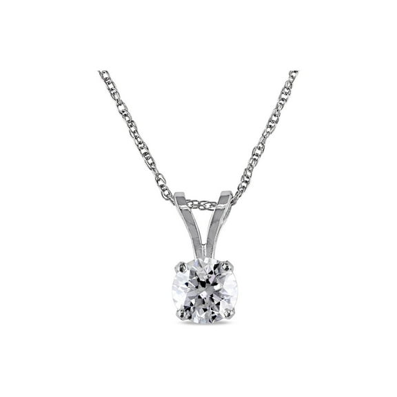 Diamond Solitaire Pendant 3/4 Carat (Ctw I-J, I2-I3) in 14K White Gold with Chain for Women