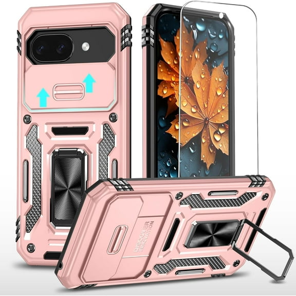 MYKOMI Case for Google Pixel 10/Pixel 10 Pro with Screen Protector, Slide Camera Lens Cover, Ring Holder, Kickstand, Heavy Duty Shockproof