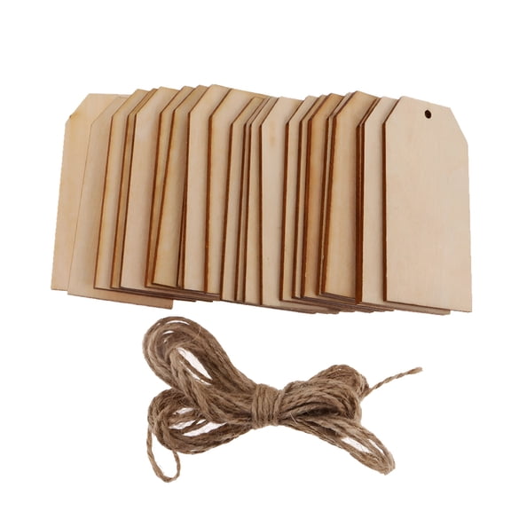 CCOCC 50pcs Rectangle Blank Wood Label Hanging Gift Tags for Crafts Art with Rope
