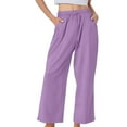 thumbnail image 2 of Purple Womens Sweatpants Women's Pure Cotton and Linen Wide Leg Pants Casual Baggy Elastic Waistband with Pockets Fashionable Pants Sweatpants Womens Fashion, 2 of 6