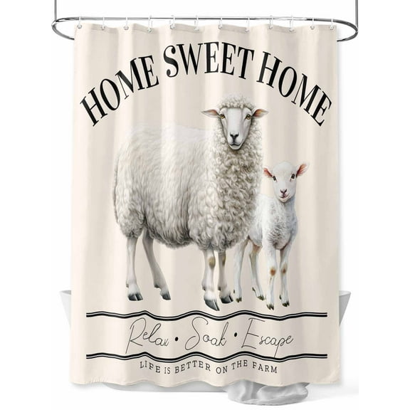 Boanket Polyester Fabric Farmhouse Sheep Shower Curtain, Watercolor Cute Animals Retro Art Waterproof Bathtub Curtain Bathroom Decor Set with Hooks 72 x 72 Inches,