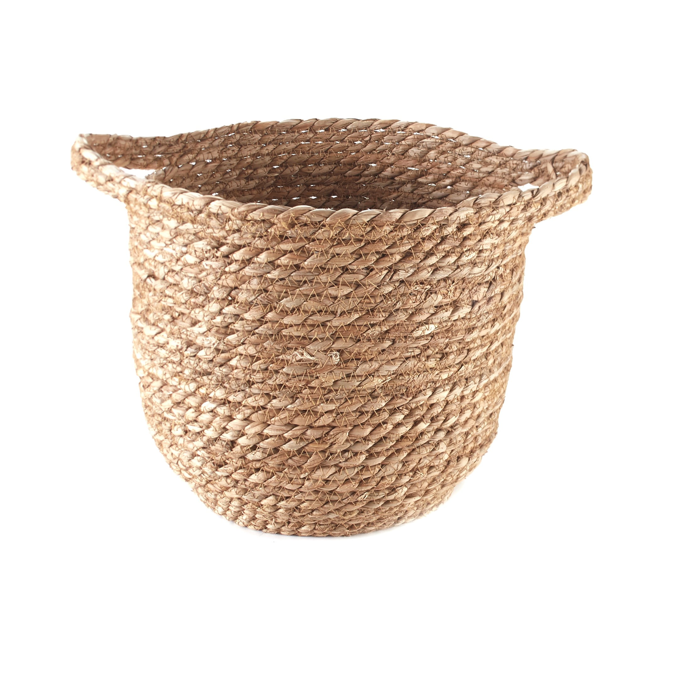 Woven Grass Storage Basket with Carrying Handles Farmhouse Organization Accent