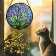 thumbnail image 3 of Stained Glass Suncatcher, Blue Purple Flowers Green Leaves Sun Catcher Plants Stain Glass Window Hanging Decoration Mother's Day Birthday Gifts for Women Men Mom and Nana, 3 of 6