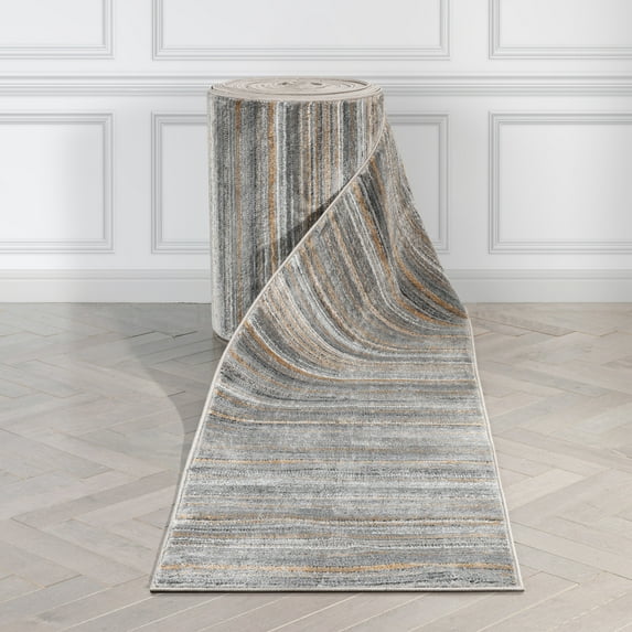 Well Woven Custom Size Runner - Choose Your Length - Ginelle Grey & Golden Rust Abstract Geometric Stripes 31 Inches Wide x 50 Feet Long Runner (31" x 50' Runner) Rug