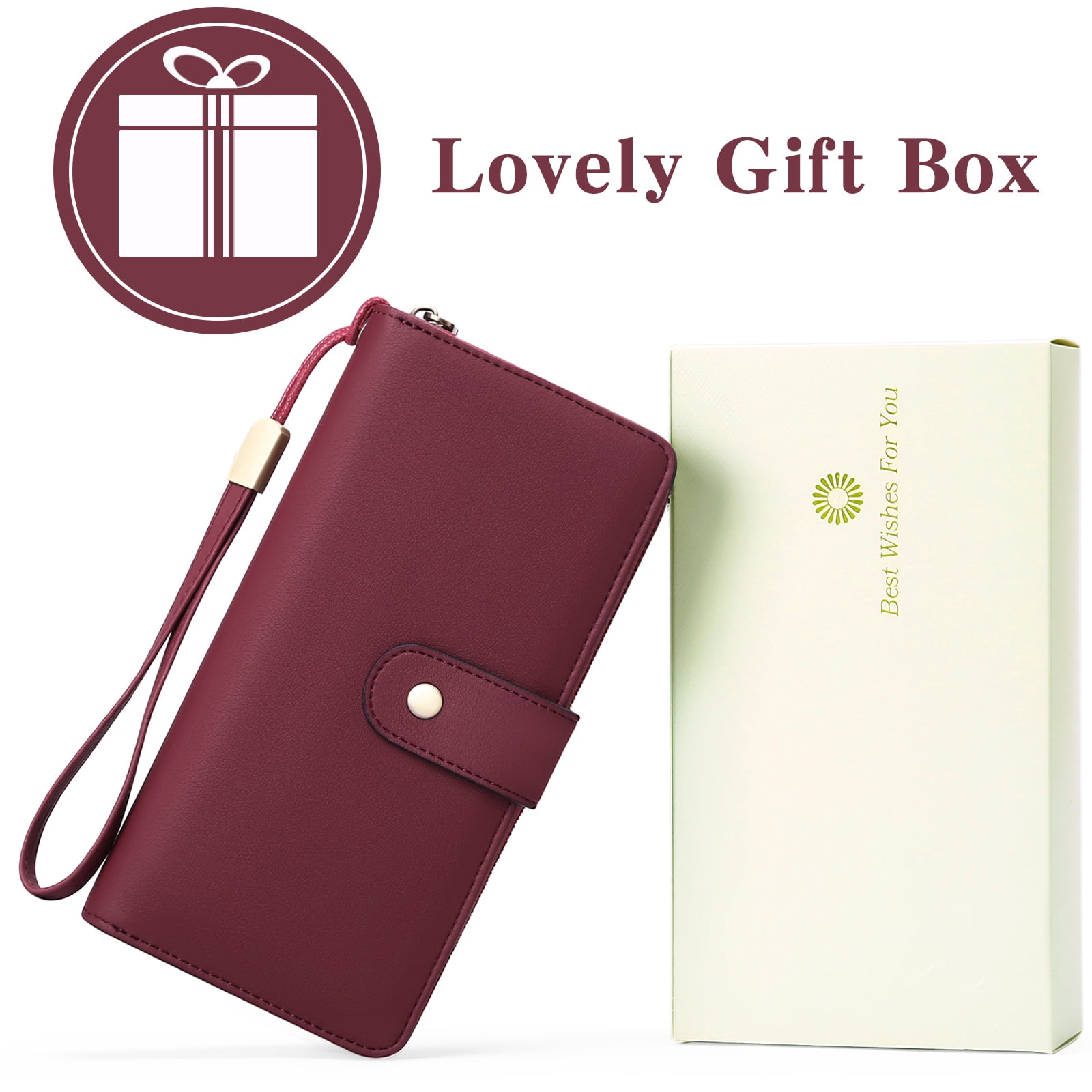 GAEKEAO Wallet for Women Clutch RFID Blocking Leather Wristlet Purse Large Capacity Credit Card Holder with Grip Hand Strap