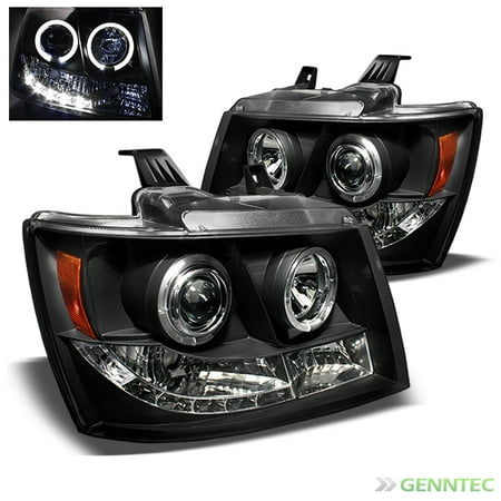 Twin Tube Front Chevy 2007-2014 Chevy Tahoe Avalanche Twin Halo LED Projector Headlights Head Lights Lamp Pair L+R 2008 2009 2010 2011 2012 ()