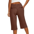 thumbnail image 6 of Bermuda Shorts for Women Linen Cotton Capri Knee Length High Waisted Side Split Long Shorts Button Casual Lounge Pants Brown XL, 6 of 8