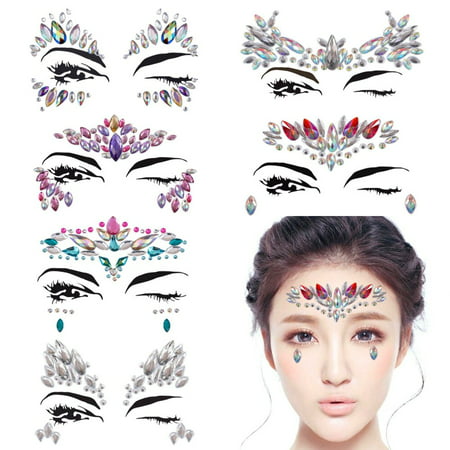 Face gems Tattoo Set Mermaid Gem Rhinestones Eyes Body Stickers Crystals Glitter make up for Rave Party Festival( 6 PCS/C Style )