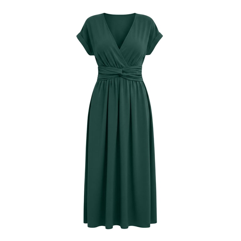plain cocktail dresses Ayolanni for Women 2026 V-Neck Short Sleeve Solid Belted Maxi Dress Formal Wedding Guest Sundress Purple M Wedding Accessories Light structure with defined Amara Bohemian Maxi Dress Silk Pattern:A