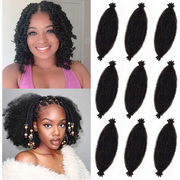 shiyou-9 Packs Pre-Separated Springy Afro Twist Hair 8 Inch Spring Twist Hair Natural BlackMarley Twist Crochet Braiding Hair for Soft Locs Hair Synthetic Hair Extensions for Women (8Inch,1B)