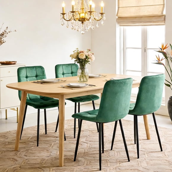Dining Room Chairs, Kitchen Chairs with Metal Legs and Comfortable Seat, Dining Chairs for Kitchen, Bedroom and Living Room (Dark Green, 4 PCS)