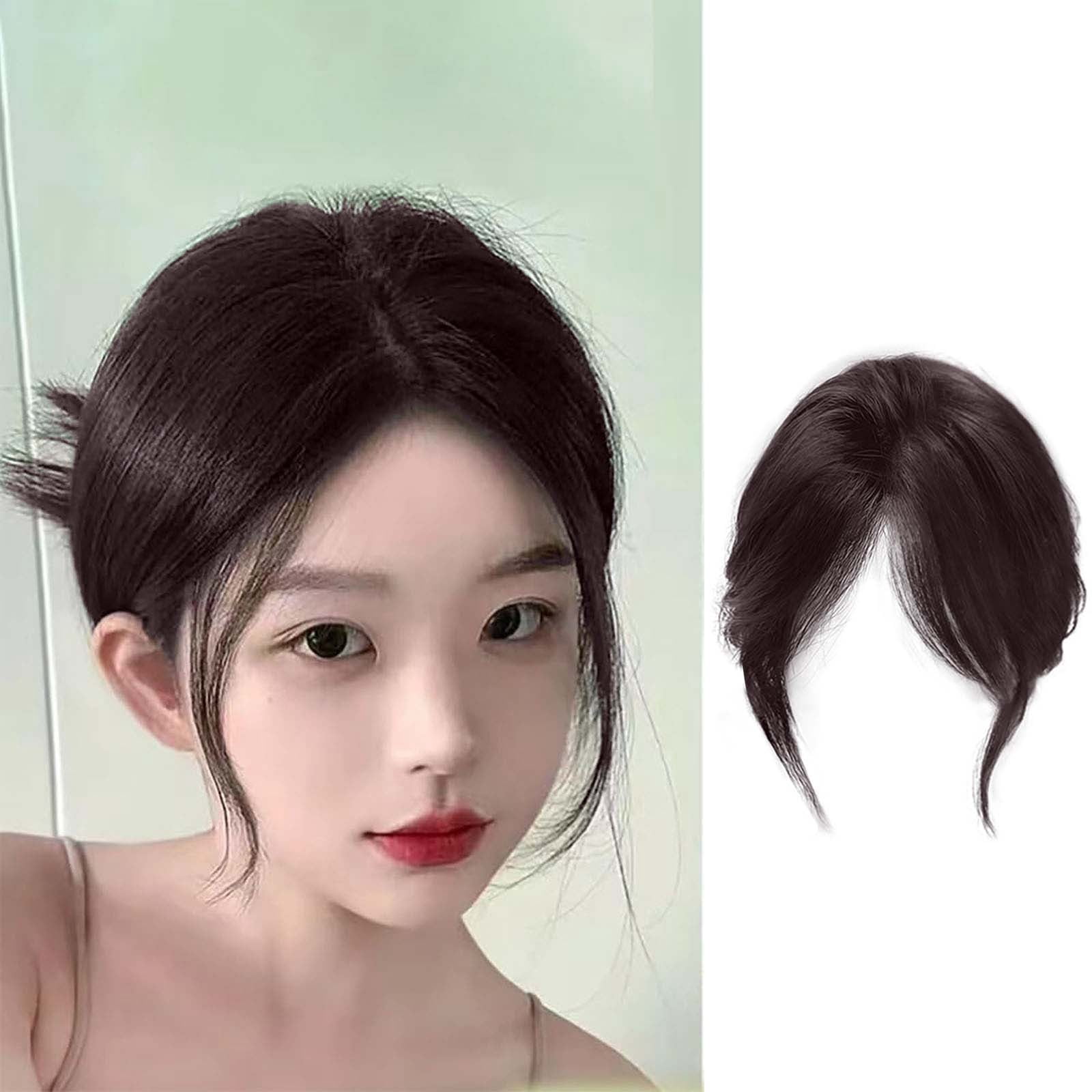 Leatfisat Clip In Toppers Straight Human Hair Seamless Hairpiece With Side-Swept Bangs For Women Thin Hair (Mocha Brown)