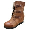 thumbnail image 2 of jsaierl Womens Fashion Splicing Slope Heel Boots Bandage Round Toe High Heeled Boots Shoes, 2 of 4