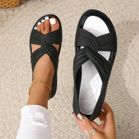Going Outfits - With Cut Out Design Women s Cross Strap Flat Sandals - Lightweight Casual Slip On Summer Shoes