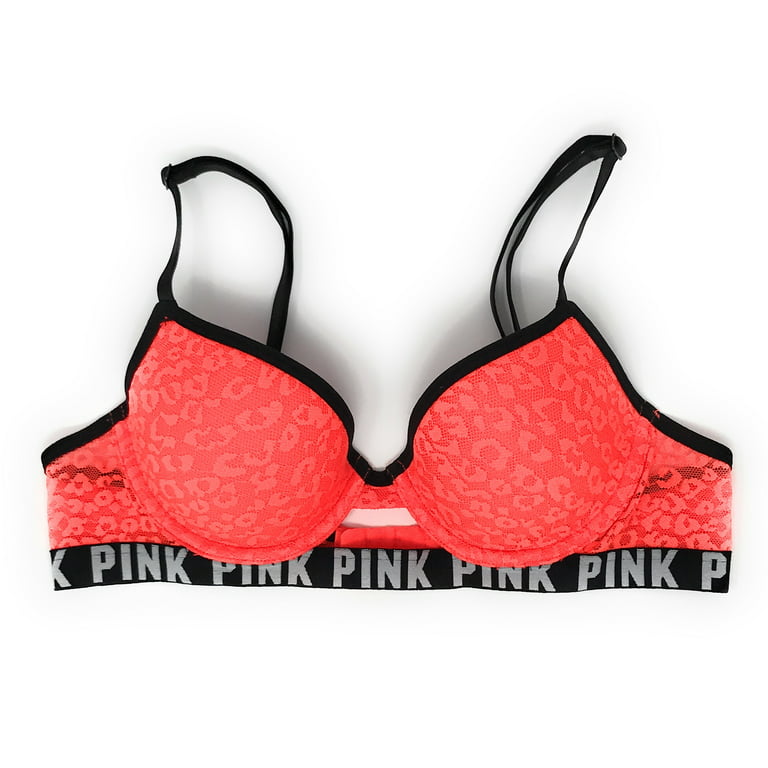 Victoria's Secret PINK Leopard Lace Lightly Lined Demi Bra 34A Fire Coral