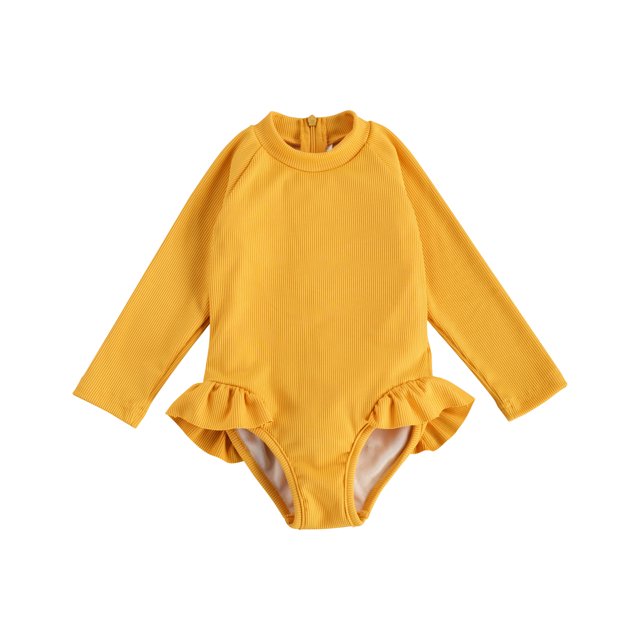 goowrom Maillot de Bain une Pièce pour Enfants, Combinaison à Manches Longues et Col Rond Côtelé