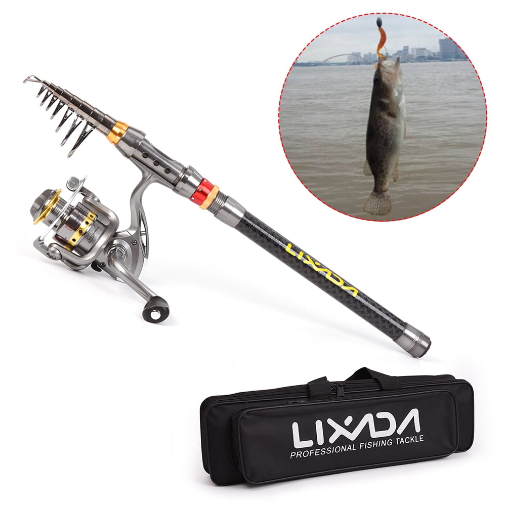 Lixada Lixada Telescopic Fishing Rod and Reel Combo Full Kit Carbon Fiber Fishing Rod Pole + Fishing Reel + Fishing Tackle Carrier Bag Case Fishing Gear Set